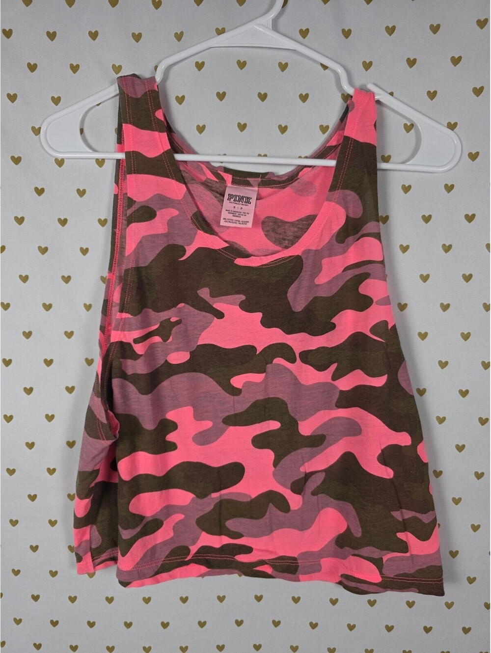 Victorias Secret PINK CAMO Camouflage Cropped Tank Top Muscle Tee SMALL